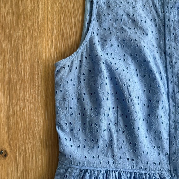 J. Crew Eyelet Dress Blue Size 10 Sleeveless Button Down Lined Mini Shirtdress - Picture 9 of 13